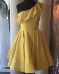 Short Satin Homecoming Dresses One Shoulder