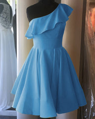 Short Satin Homecoming Dresses One Shoulder