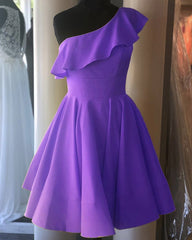 Short Satin Homecoming Dresses One Shoulder