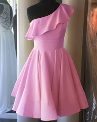 Short Satin Homecoming Dresses One Shoulder