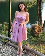 Short Satin Homecoming Dresses Strapless
