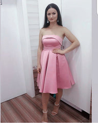 Short Satin Homecoming Dresses Strapless
