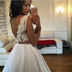 Short Satin Lace Open Back Homecoming Dresses For Cocktail Party