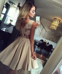 Short Satin Lace Open Back Homecoming Dresses For Cocktail Party