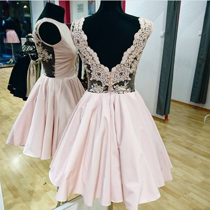 Short Satin Lace Open Back Homecoming Dresses For Cocktail Party