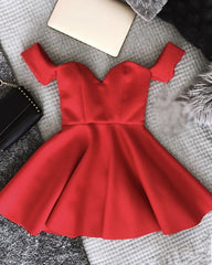 Short Satin Off Shoulder Ruffle Homecoming Dresses