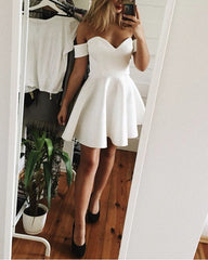 Short Satin Off Shoulder Ruffle Homecoming Dresses
