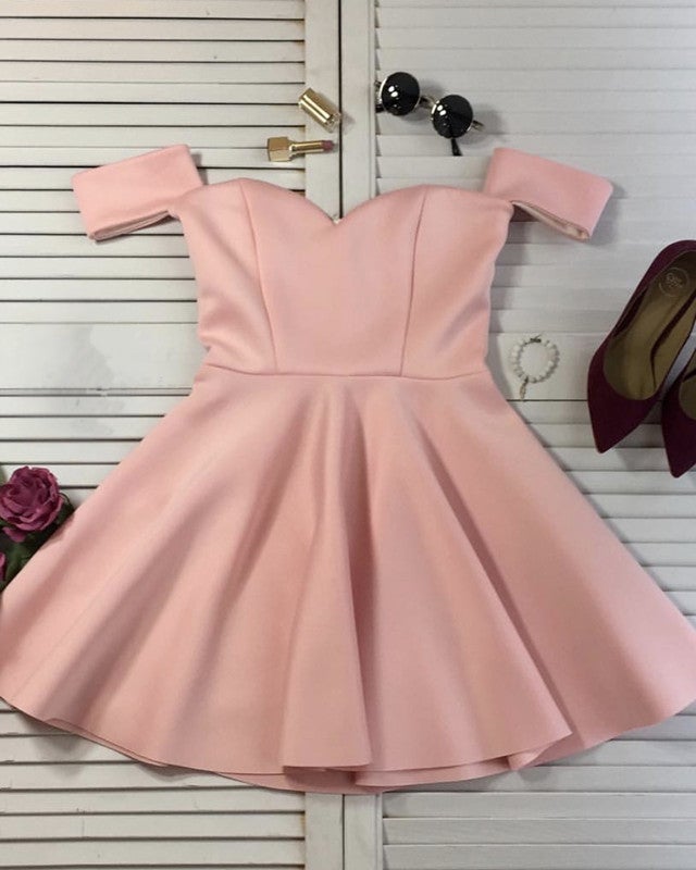 Short Satin Off Shoulder Ruffle Homecoming Dresses