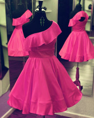 Short Satin Ruffles Homecoming Dress One Shoulder