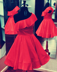 Short Satin Ruffles Homecoming Dress One Shoulder