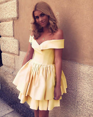 Short Satin Ruffles Homecoming Dresses Off Shoulder