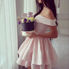 Short Satin Ruffles Homecoming Dresses Off Shoulder