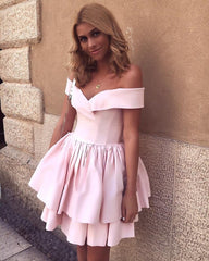 Short Satin Ruffles Homecoming Dresses Off Shoulder