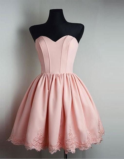 Short Satin Sweetheart Homecoming Dresses Lace Appliques Prom Gowns