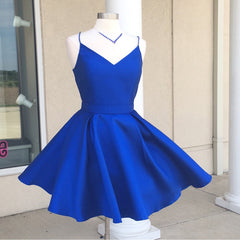 Short Satin V Neck Bow Back Homecoming Dresses