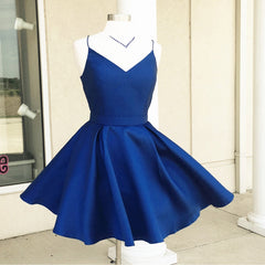 Short Satin V Neck Bow Back Homecoming Dresses