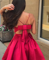 Short Satin V Neck Bow Back Homecoming Dresses