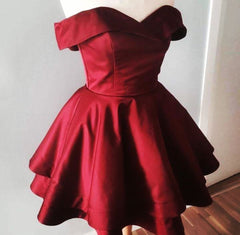 Short Satin V Neck Off-The-Shoulder Homecoming Dresses