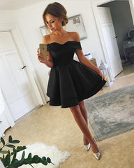 Short Satin V Neck Off-The-Shoulder Homecoming Dresses