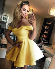 Short Satin V Neck Off-The-Shoulder Prom Homecoming Dresses