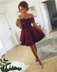 Short Satin V Neck Off-The-Shoulder Prom Homecoming Dresses
