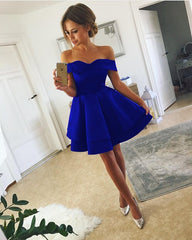 Short Satin V Neck Off-The-Shoulder Prom Homecoming Dresses