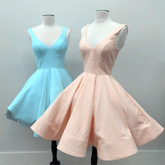 Short Satin V Neck Swing Prom Dresses Ball Gowns Homecoming Dress