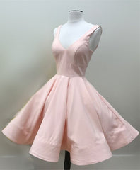 Short Satin V Neck Swing Prom Dresses Ball Gowns Homecoming Dress