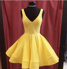 Short Satin V Neck Swing Prom Homecoming Dresses
