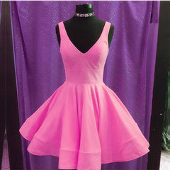 Short Satin V Neck Swing Prom Homecoming Dresses