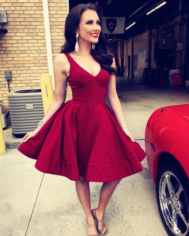Short Satin V-neck Ball Gowns Homecoming Party Dress
