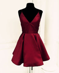Short Satin V-neck Spaghetti Straps Homecoming Dresses