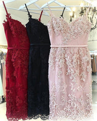 Short Spaghetti Straps Sweetheart Sheath Lace Homecoming Dresses