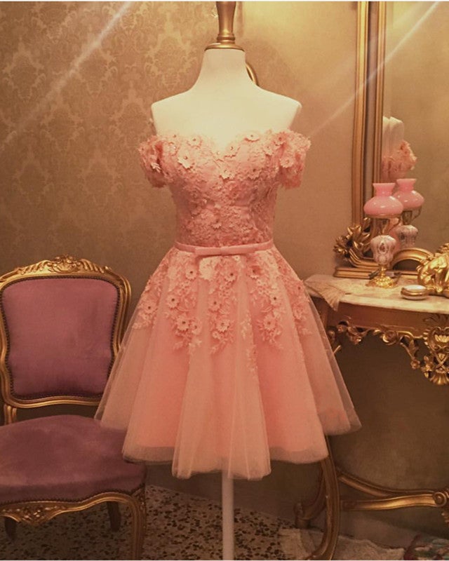 Short Tulle Homecoming Dresses Lace Embroidery Off The Shoulder