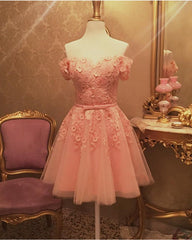 Short Tulle Homecoming Dresses Lace Embroidery Off The Shoulder