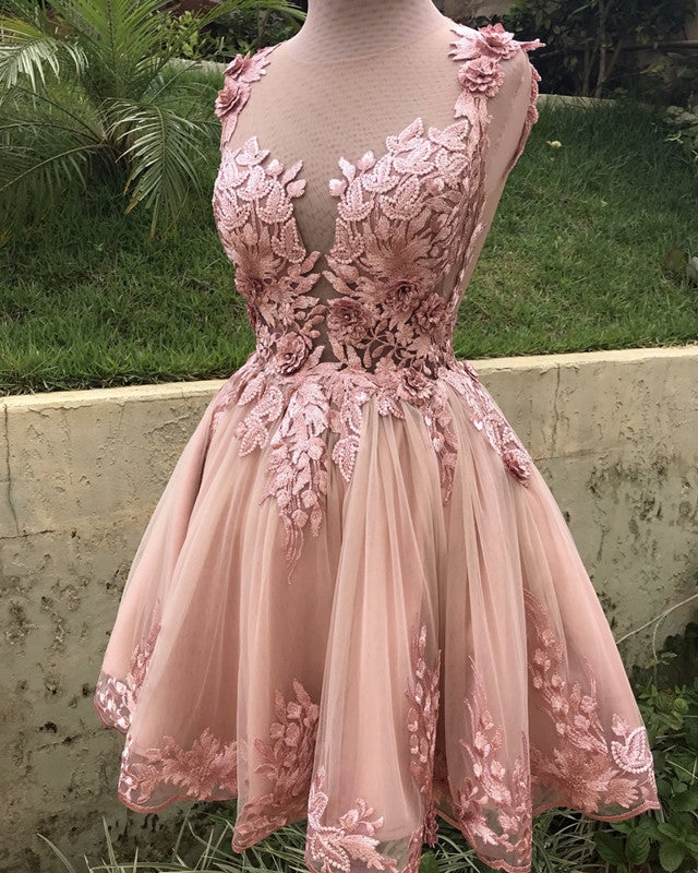 Short Tulle Homecoming Dresses Lace Embroidery