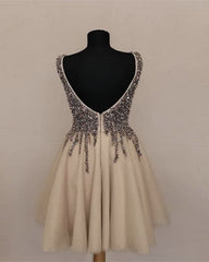 Short Tulle Prom Homecoming Dresses V Neck Sequin Beaded
