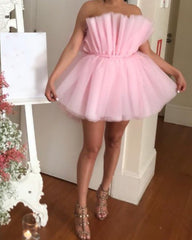 Short Tulle Sleeveless Ruffles Homecoming Dresses