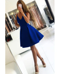 Short V-neck Satin Homecoming Dresses With Straps