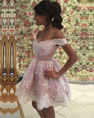 Short V-neck Tulle And Lace Homecoming Dresses Off The Shoulder Cocktail Dress