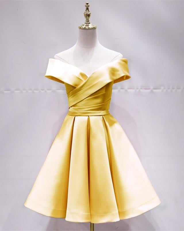 Short Yellow Homecoming Dresses Satin Off The Shoulder
