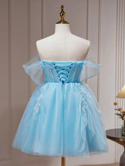 Short Blue Beaded Prom Dresses, Short Blue Graduation Homecoming Dresses