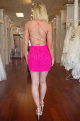 Short Blue Silver Pink Backless Sequins Prom Dresses, Short Open Back Sequins Formal Homecoming Dresses
