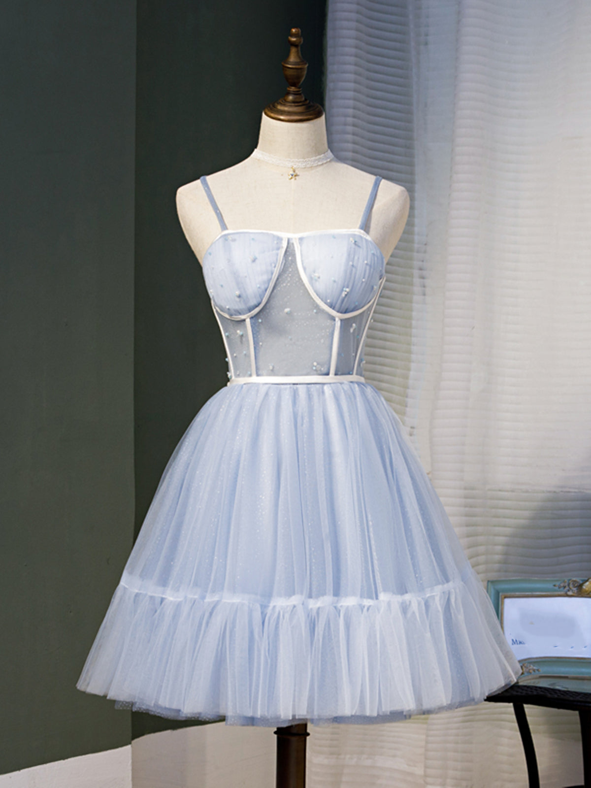 Short Blue Tulle Prom Dresses, Short Blue Graduation Homecoming Dresses