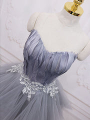 Short Gray Lace Prom Dresses, Short Gray Lace Formal Homecoming Dresses