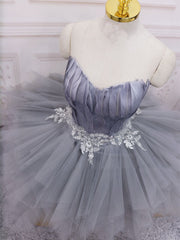 Short Gray Lace Prom Dresses, Short Gray Lace Formal Homecoming Dresses