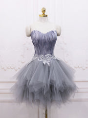 Short Gray Lace Prom Dresses, Short Gray Lace Formal Homecoming Dresses
