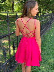 Short Pink Backless Prom Dresses, Open Back Short Pink Formal Homecoming Dresses