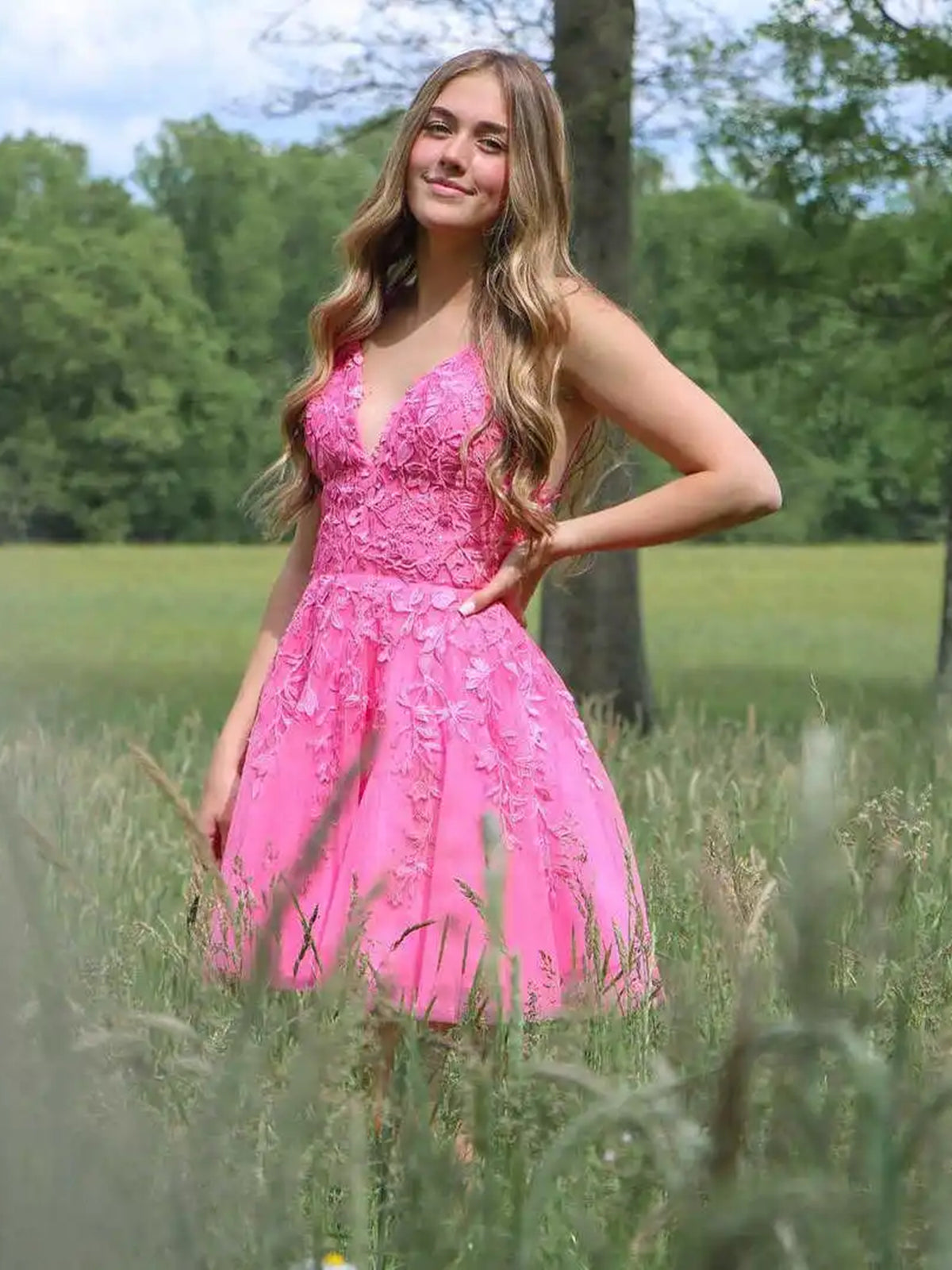 Short Pink Yellow Purple Lace Prom Dresses, Short Pink Yellow Purple Lace Graduation Homecoming Dresses