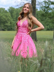 Short Pink Yellow Purple Lace Prom Dresses, Short Pink Yellow Purple Lace Graduation Homecoming Dresses